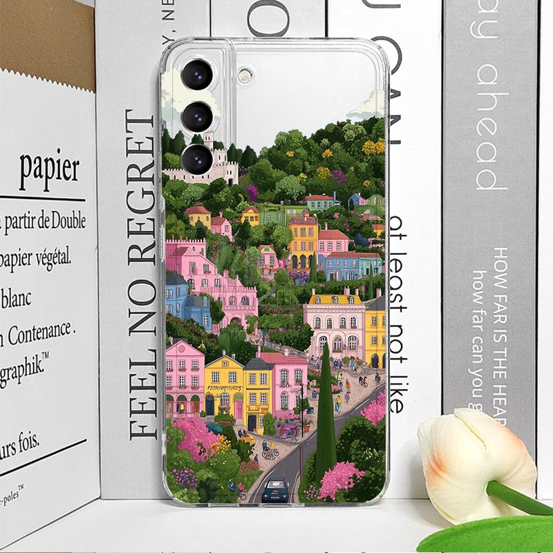 Painting House Mountain Landscape Clear Phone Case for Motorola Moto Edge 40 Pro G72 G73 G71 G60 G22 G52 G9 Play Soft Cover Y2K