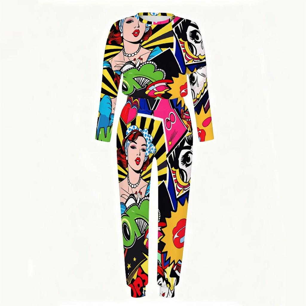 Ladies Long Sleeve Round Neck Blouse And Straight Leg Long Pants Two Piece Soft Daily Wear Set