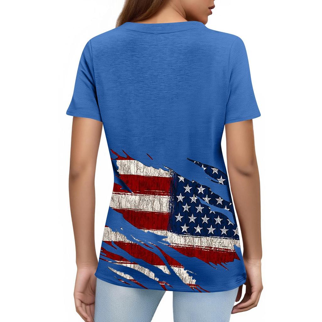 Damski modny, swobodny, krótki rękaw, nadruk, okrągły dekolt, bluzka typu pullover