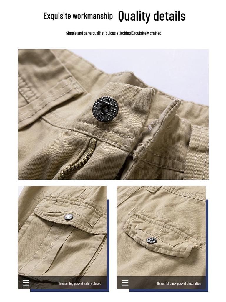 Men's Plus Size Cargo Shorts: Loose-Fit, Mid-Length, Multi-Pocket, Pure Cotton, Breathable, Casual.