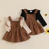 Baby Girls Clothes Sets Toddler Infant Outfits Solid Ruffled Romper with Corduroy Suspender Skirt Autumn Winter Clothing