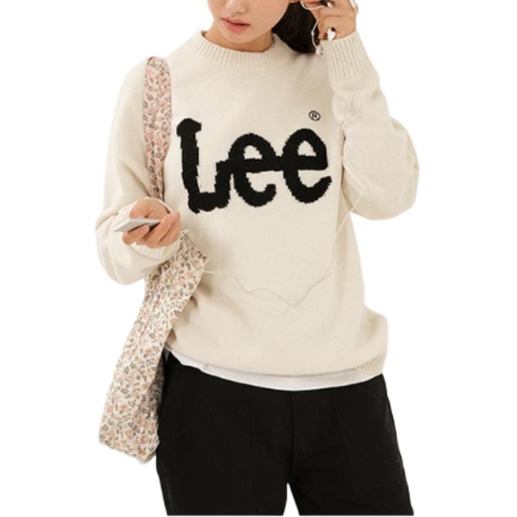 Lee Letter Logo Jacquard Crew Neck Pullover Casual Sweater Unisex Sweater White LUT006379203158A04819