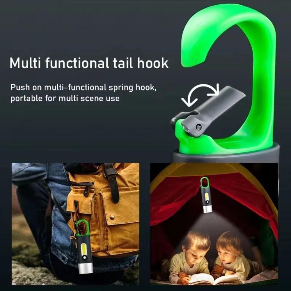 Red Blue Warning Light Zoomable Flashlight Waterproof Portable Hook Rechargeable Flashlight Battery Percentage