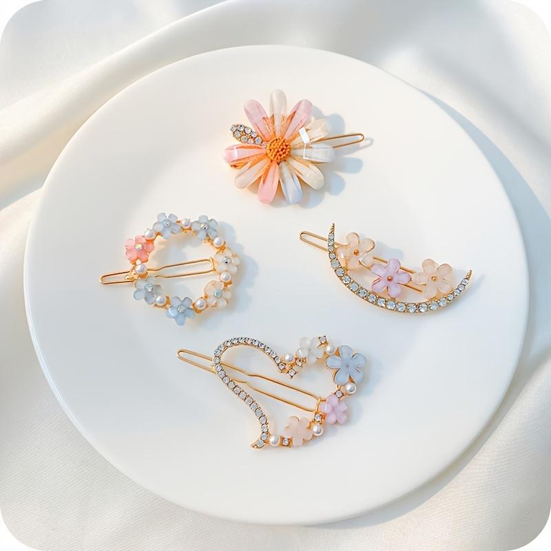 New Floral Hairpin with a Crystal Design, Perfect for a Forest Aesthetic On Instagram, Ideal for Holding Bangs In Style.