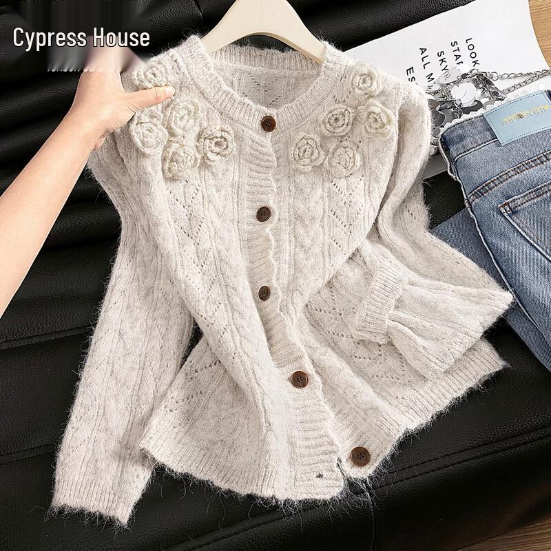 Women s Wool Blend 3D Floral Knitted Cardigan One Size