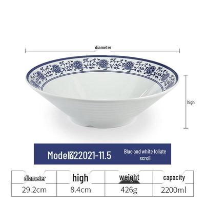 Chinese Style Melamine Blue & White Ramen Bowl