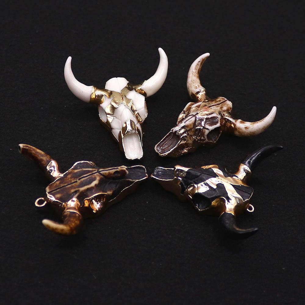 1pc Acrylic Bull Head Bone Shape Pendants Golden Edge Wrapped Design Charms Accessory DIY Making Retro Necklace Jewelry