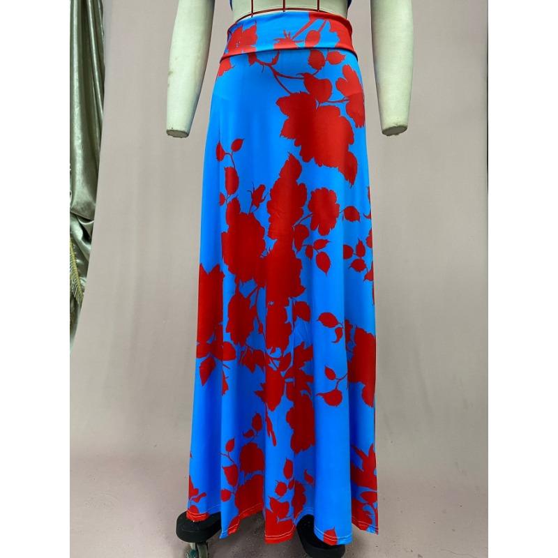 Bedruckte trägerlose, lässige, lange Kleider für Damen im Sommer