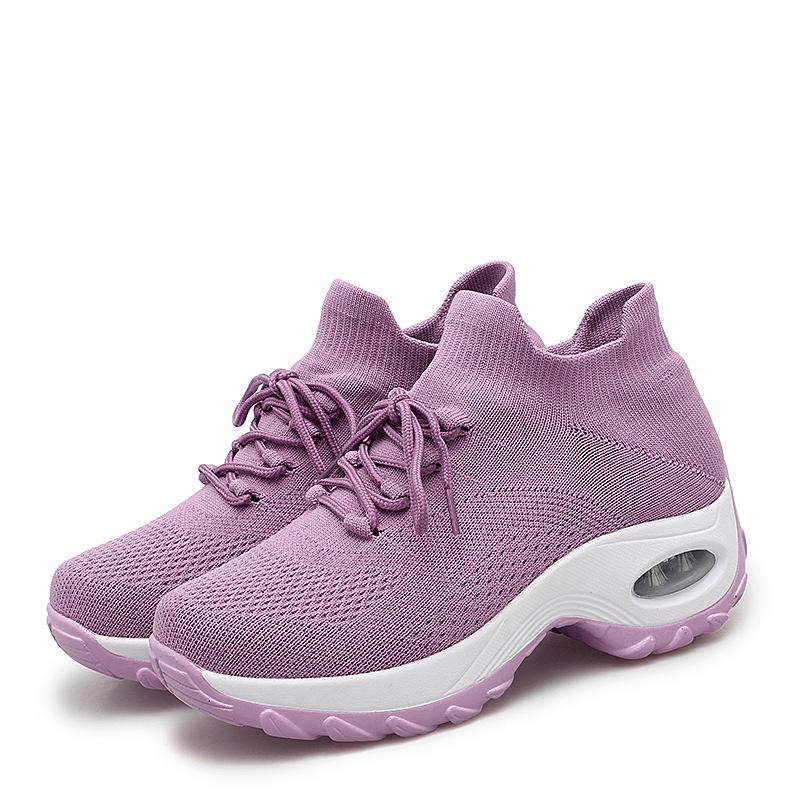 

2024 summer and autumn 2025 set of feet women s shoes air cushion wedge heel sports shoes black casual shoes single shoes 42 рожевий