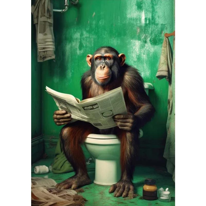 Chimpanzee Elephant Panda Animal Posters Print Funny Art Wall Picture Canvas Painting for Bathroom Toilet Room Home Decor Gift