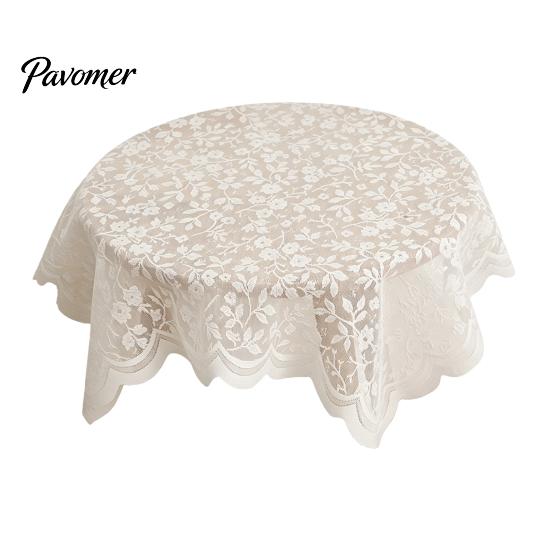 Machine Washable Tablecloth Floral Lace Tablecloth, Square White Doily, Vintage Scalloped Table Easy Clean Cloth Cover for Nightstand Coffee Tea Party