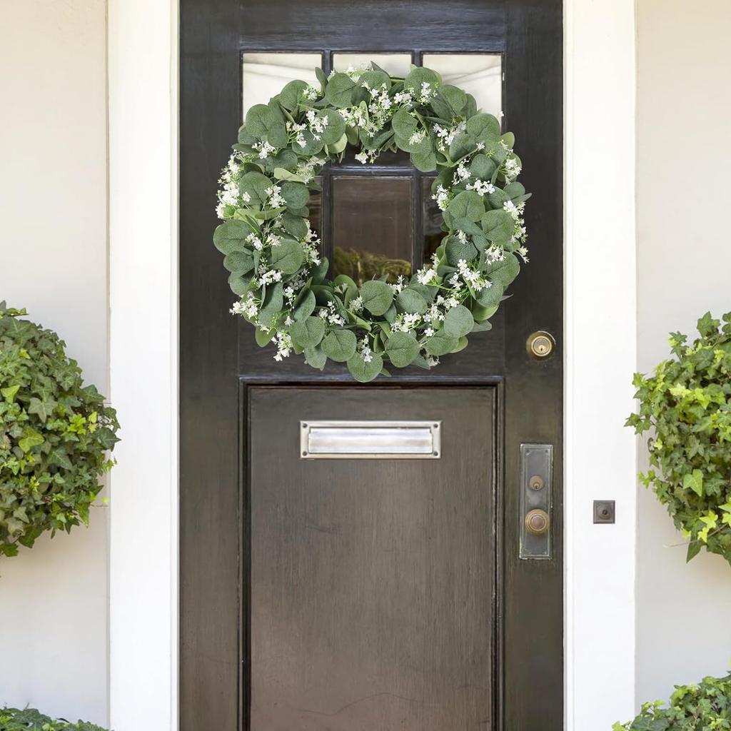 Eucalyptus Garland with White Flowers 4 Packs 5.9Ft Artificial Silver Dollar Eucalyptus Leaves Plant Fake Greenery Hanging Ivy Vines Faux Wreath