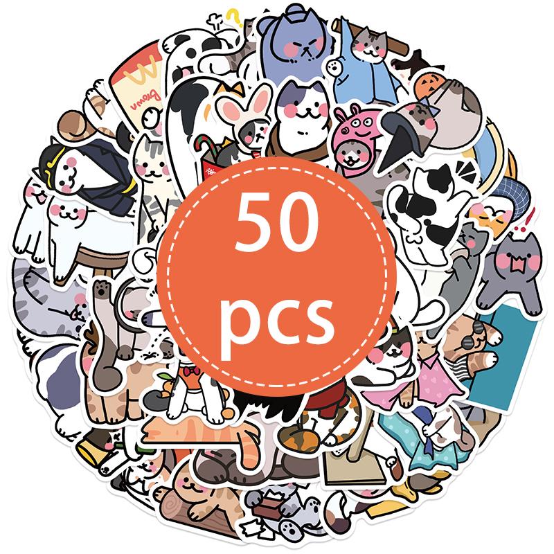 

50PCS Funny Cat Stickers Cute Cartoon Cat Meme Stickers Pack Kawaii Animal Vinyl Waterproof Decals Journaling Laptop Scrapbook