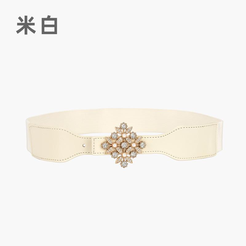 Rhombus Elastic Decorative Belt Women'S Elastic Pearl Inlaid Dress Belt With Skirt Waist