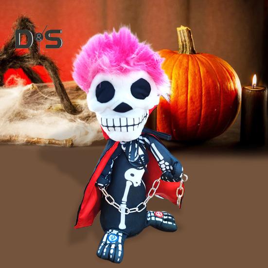 Halloween Rotating Skeleton Figurine Electric Music Spinning Skeleton with Red Light Eyes for Halloween Ghost Festival Prop