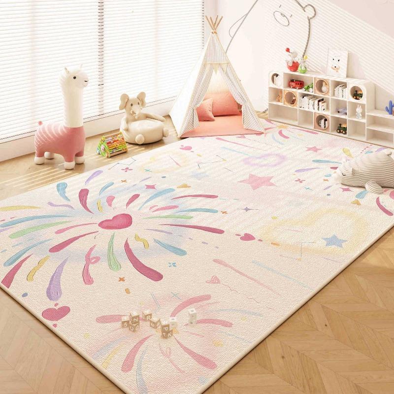 Cute Rainbow Print Rug Fireworks Decor Anti-slip Home Decor Carpet Living Room Bedroom Balcony Children Play Area Etc Decor Mat