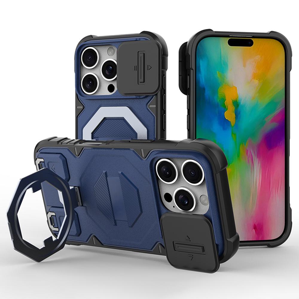 For iPhone 16 Pro Case Compatible with MagSafe PC+TPU Kickstand Phone Cover with Lanyard