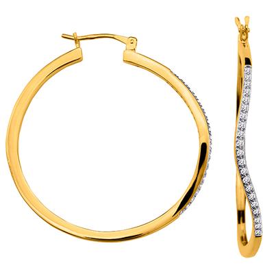 [P2418] - Gold-plated Hoop Earrings 'Ripples' White Gold - 35 Mm 1 Mm