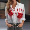Women's Halloween Printed Casual Half-Open Collar Long Sleeve Shirt