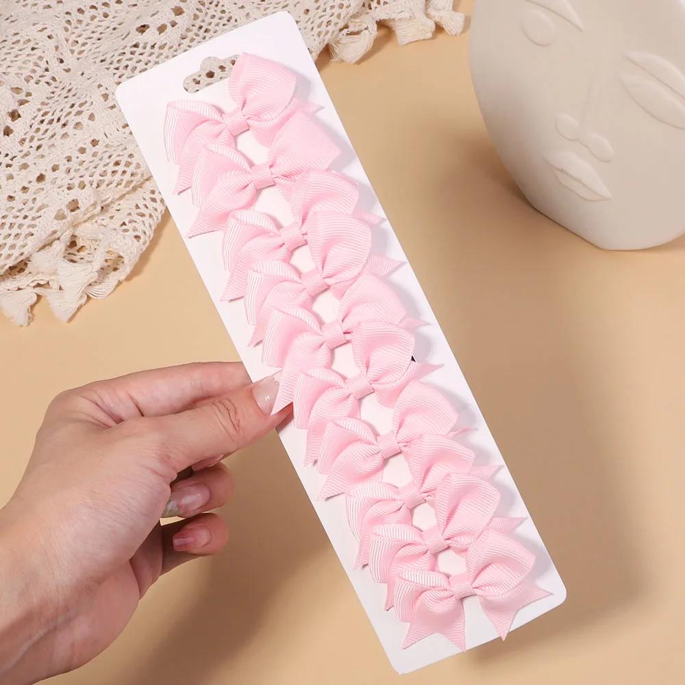 10Pcs/Set Solid Color Grosgrain Ribbon Hairpins for Kids Bows Hair Clips Boutique Handmade Headwear Girls Baby Hair Accessories