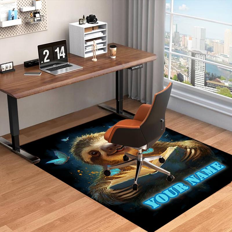 1PC Custom Name Sloth Adventure Theme Floor Mat Ideal for Living Room, Game Rooms, Office, Bedroom Floor Mat Playful Design