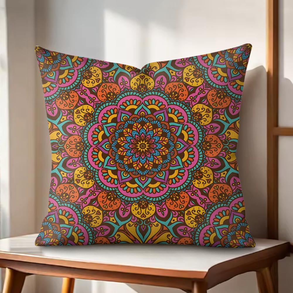 

Colorful Floral Mandala Cushion Cover Natural Linen Organic Fabric DoubleSided Printing Couch Pillow Covers Home Decor 30x30cm