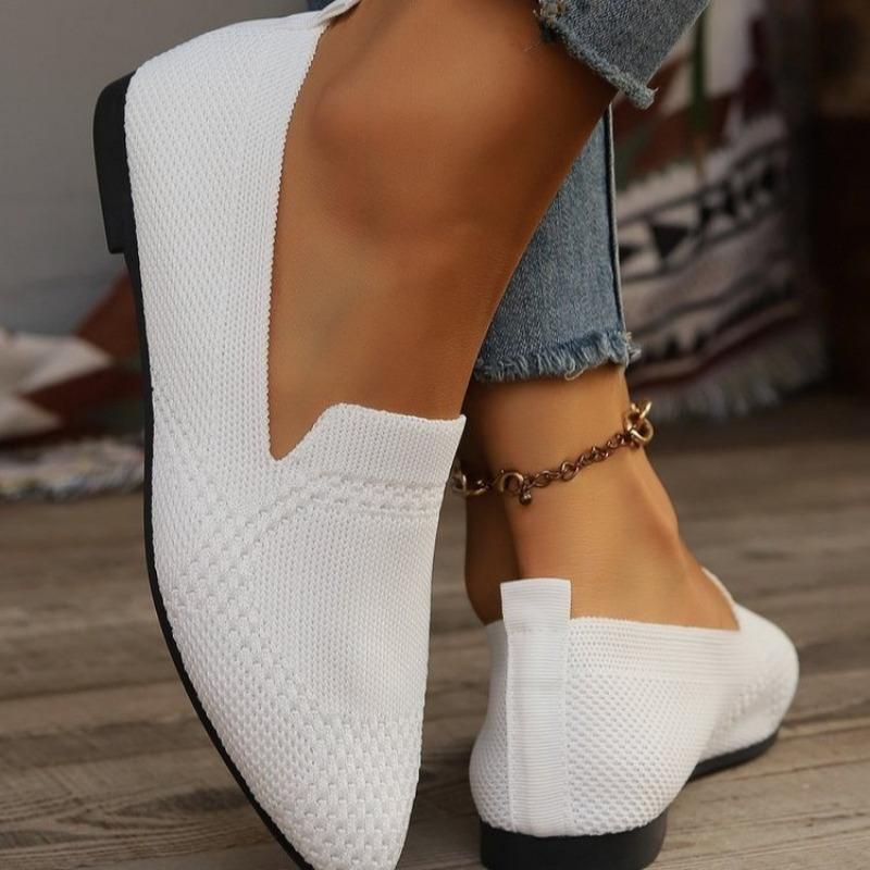 Plus Size 36-43 Shoes for Women Pointed Toe Flat Solid Color Knitted Slip On Casual Breathable Shoes Loafers Zapatos De Mujer