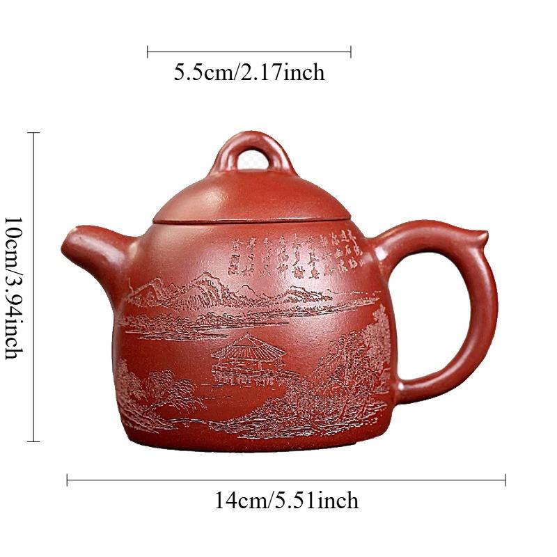 

300ml Yixing Purple Clay Teapot Landscape Carved Teapot Household Chinese Style Tea Pot Kung Fu Tea Set Tea Ceremony Accessories