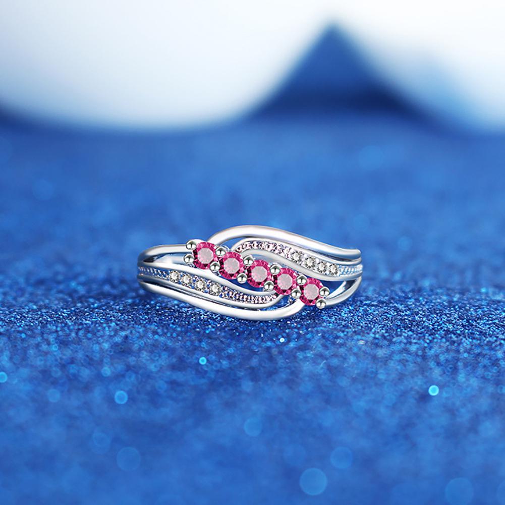 Women 5 Elegant Inlaid Hollow Band Wave Finger Ring Wedding Elegant Trendy Rings