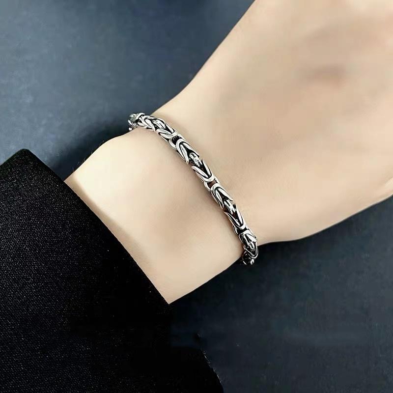 Great Sale S925 silver Bracelet 6MM Vintage Personality Men's and Women's Bracelet Fashion Trend Jewelry Gifts