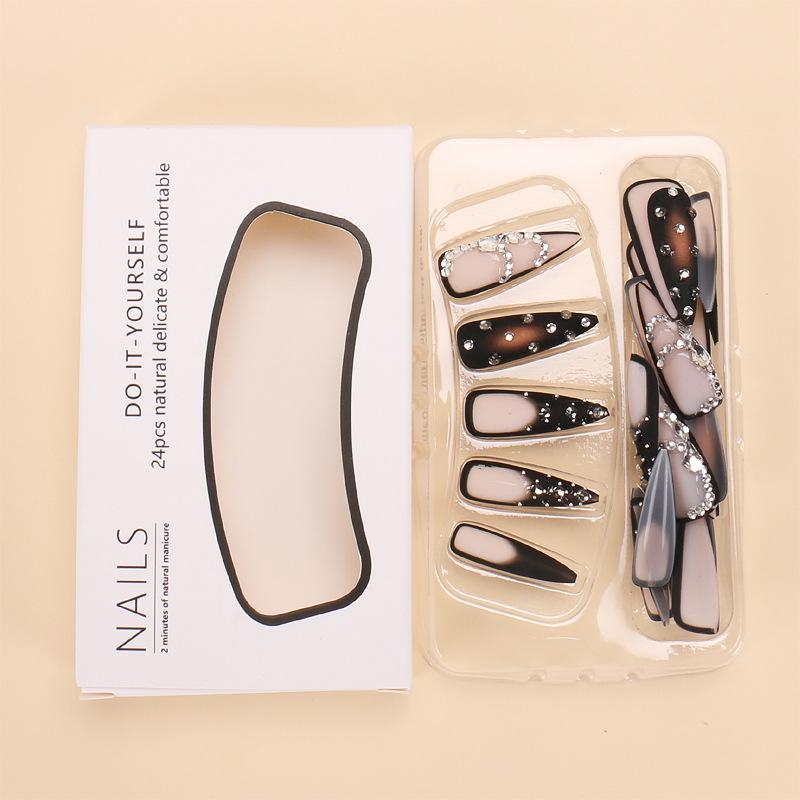 Noste Dlouhý Francouzský Ručně Dělaný Manikúrní Kousek Kamínkový Postupný Přechod Odnímatelná Nálepka na Nehty