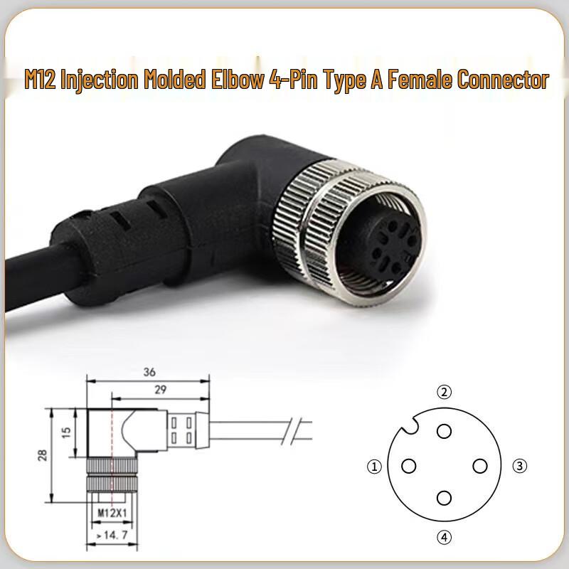 M12 4-Pin Angled Female Sensor Connector Cable