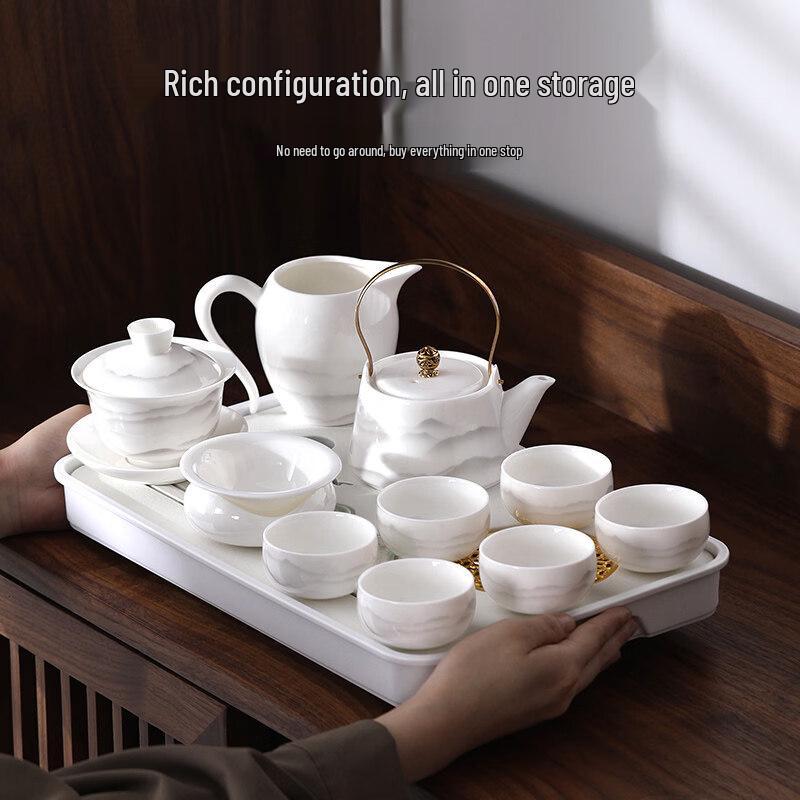 Mutton Fat Jade Ceramic Kung Fu Tea Set