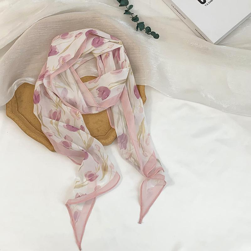 Long Silk Scarf Neck High-end Decorative Scarf Multi-functional Floral Headscarf Headband Hair Tie Waist Belt Streamer