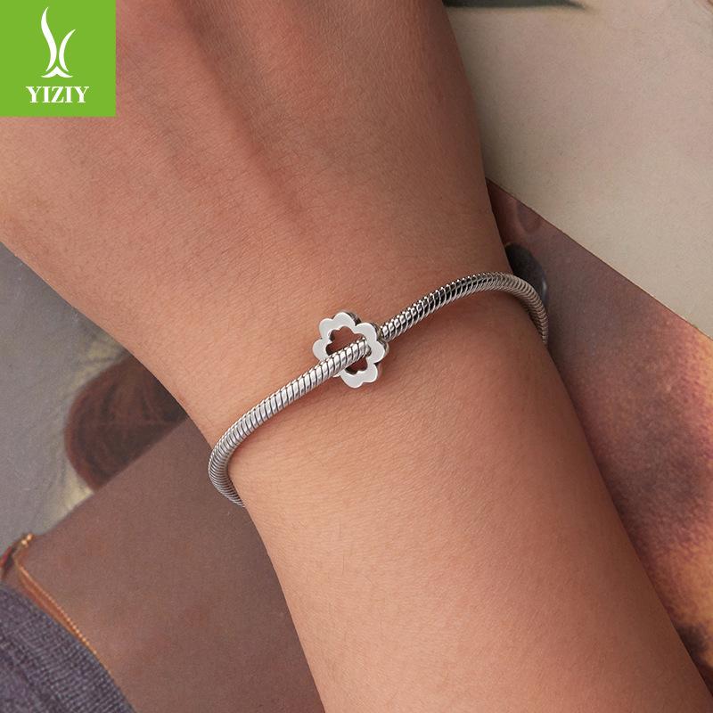 Simple And Versatile S925 Sterling Silver Lucky Grass Beaded, Classic And Fashionable Four-Leaf Clover Diy Jewelry Accessories