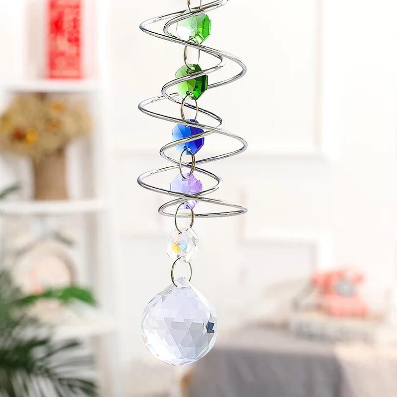 *Spiral Tail Wind Spinner Suncatcher Crystal Ball Stabilizer Chakra Bead Hanging Kinetic Wind Chimes Rainbow Maker Garden Decor