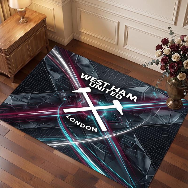 West Ham United Football Print Crystal Velvet Rug, Comfortable Water Absorbent Non Slip Indoor Floor Carpet
