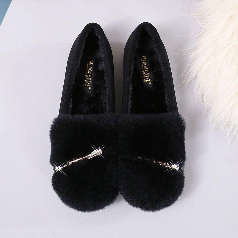 2025 new wool shoes women's indoor fleece versatile warm flat beanie shoes casual non-slip soft sole plus size
