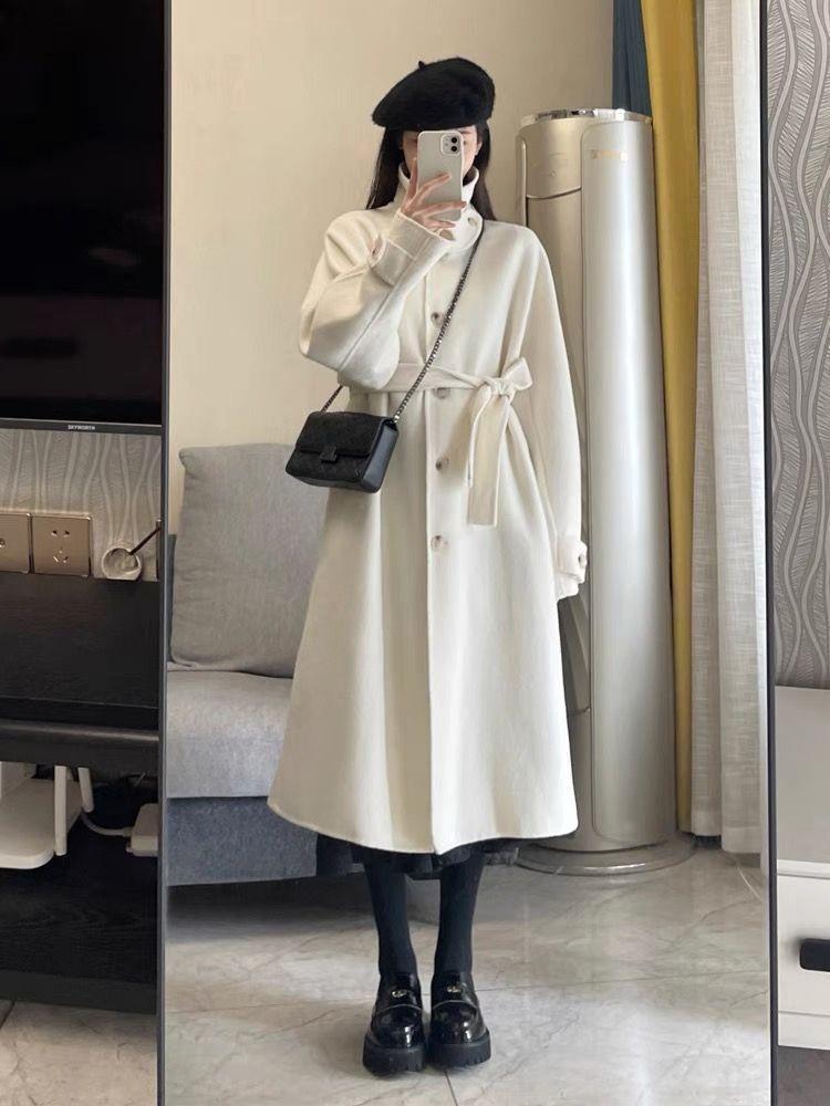 Hepburn Style Women's Woolen Lapel Coat - Long Sleeve, Loose Fit, Mid-Length, Winter Fashion