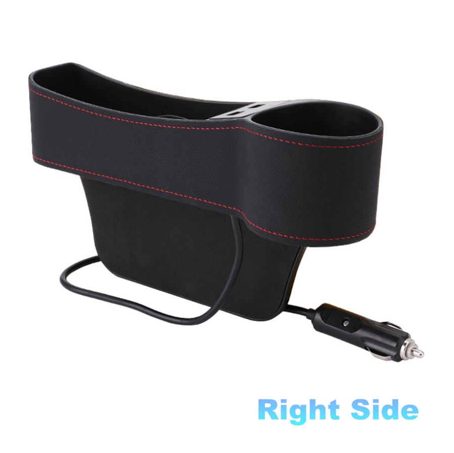 Pair Left + Right PU Leather Car Seat Gap Storage Box Crevice Organizer Pocket Dual USB Cup Holder