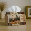 1pc Rustic Lodge Vintage Tissue Holder Featuring Cabin Forest Plaid - Napkin Storage Organizer Suitable for Kitchen, Car, Elegant Decorative Box, Idea