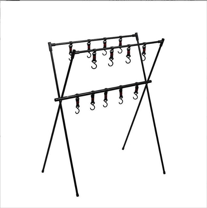 Portable Double-Layer Camping Storage Rack and Folding Lamp Stand