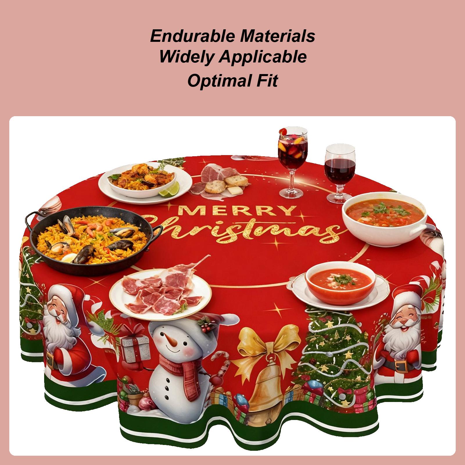 Christmas Tablecloth Vintage Protector Polyester Christmas Round Tablecloth For Fall Thanksgiving Winter Holiday Kitchen Patio 150cm
