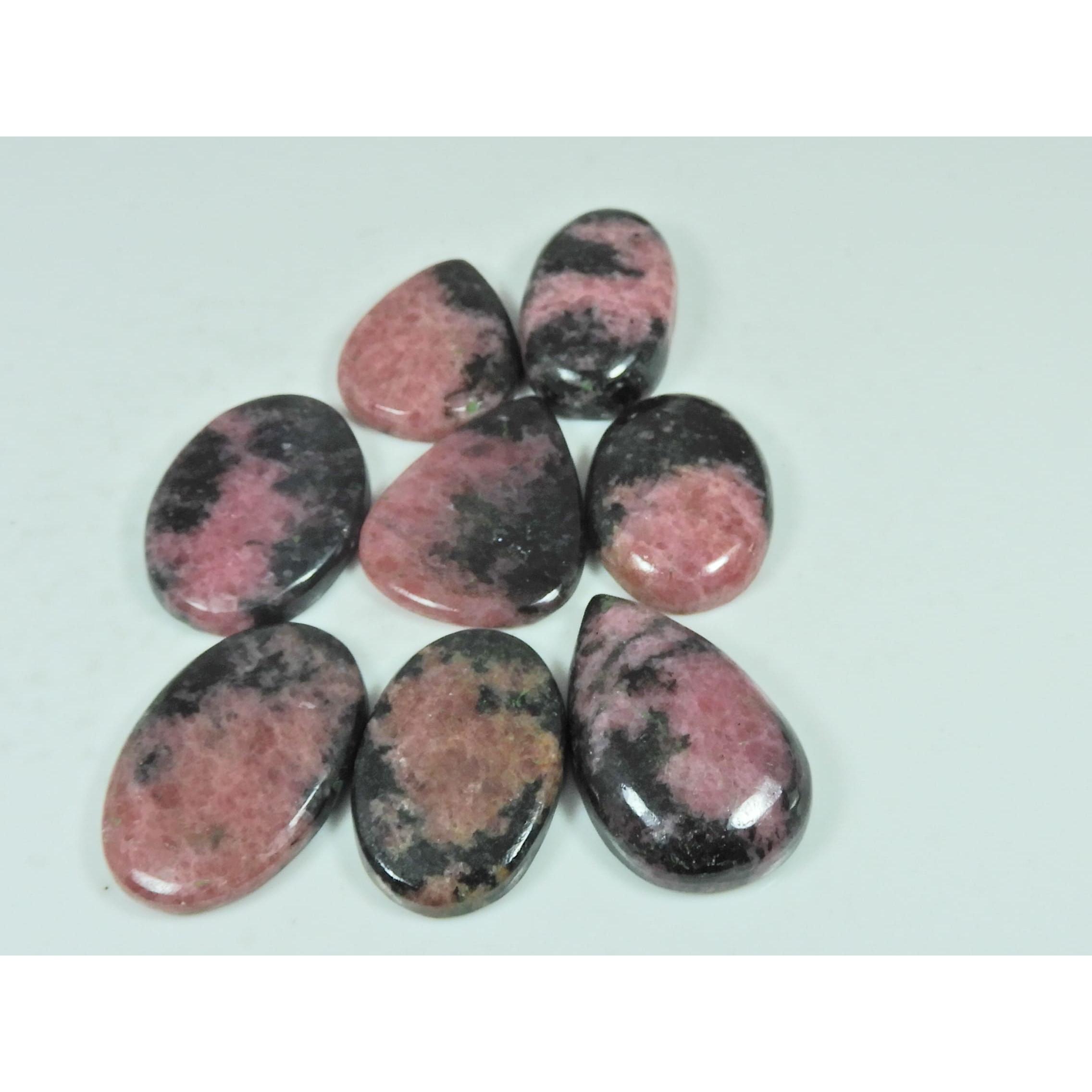 300Cts. Natural Rhodonite Mix Shape Cabochon Loose Gemstone 08 Pcs Lot C-2930