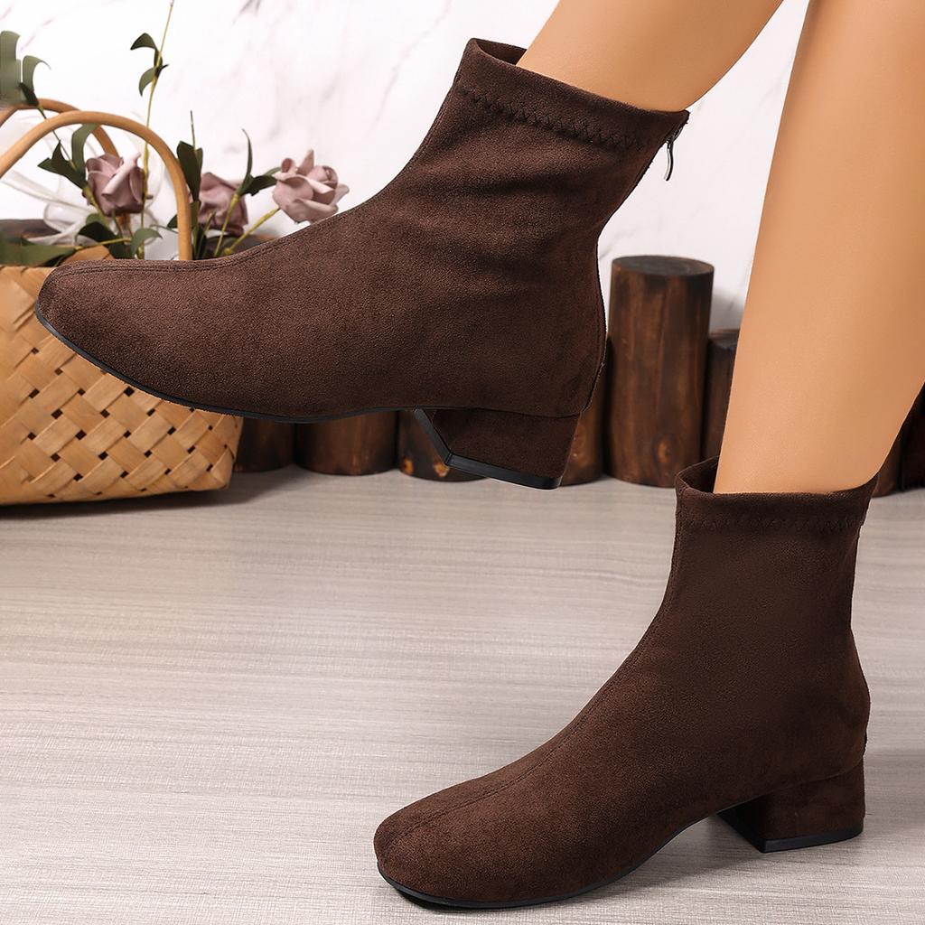 Retro Skinny Suede Martin Boots Autumn Large Size Coarse Heel Medium Heel Short Boots Women