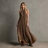 Women's clothing neck stand-up collar pleated pendulum dress, high-end sleeveless, backless, pleated, vacation dress