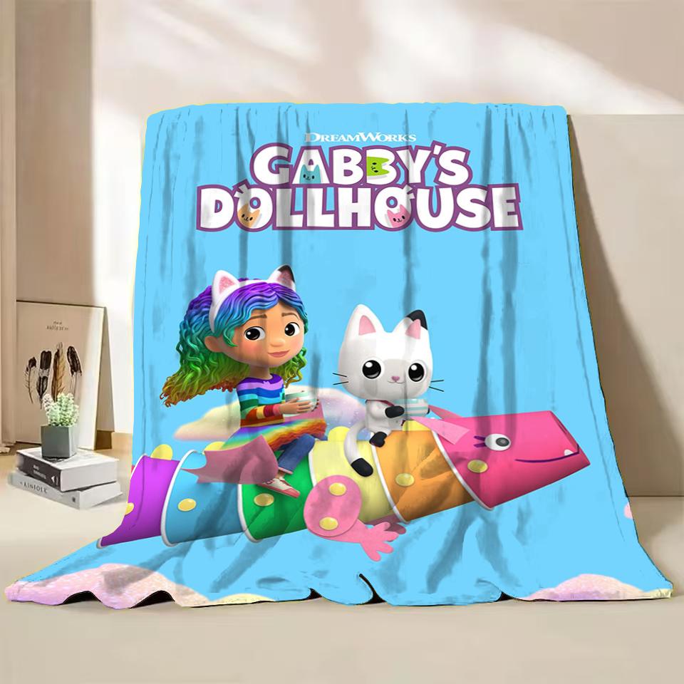 Gabbys Dollhouse Flannel Fluffy Fleece Blanket for Home Bedroom Bed Sofa Office Children Cover Adult Soft Blanket Kids Cute Gift