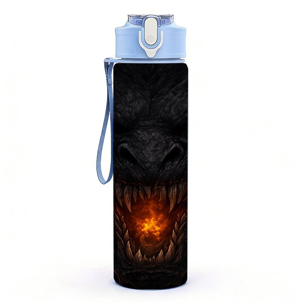 1PC Dark Evil Dragon Head Portrait Print 750ml Color Plastic Sports Water Bottle Leakproof Flip Straw Lid Suitable for Sports Office Home Use