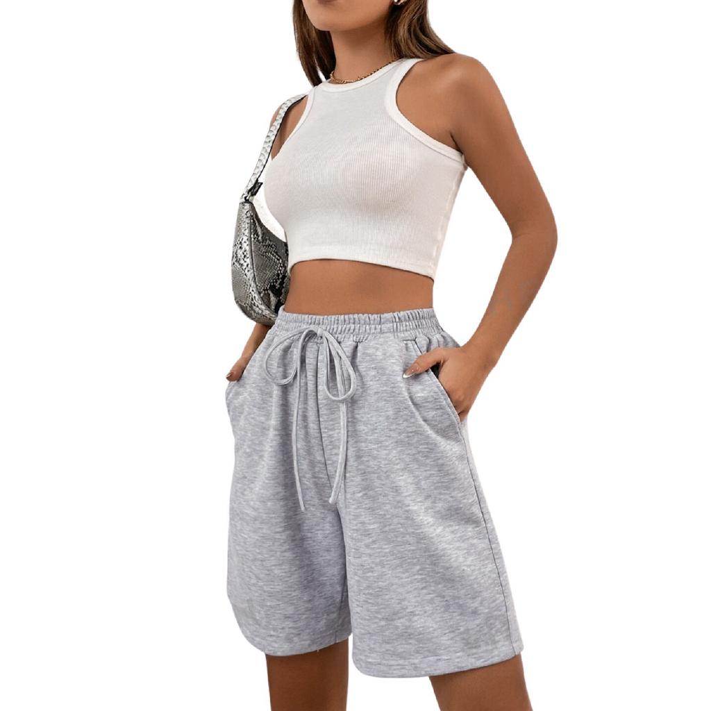 Schwarz-graue 2-teilige einfarbige Damen-Regular-Shorts