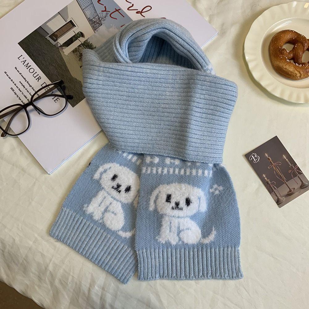 Sweet Cool Cartoon Cat Knitted Scarf Jacquard Winter Wool Scarf Puppy Cycling Neckerchief Girls